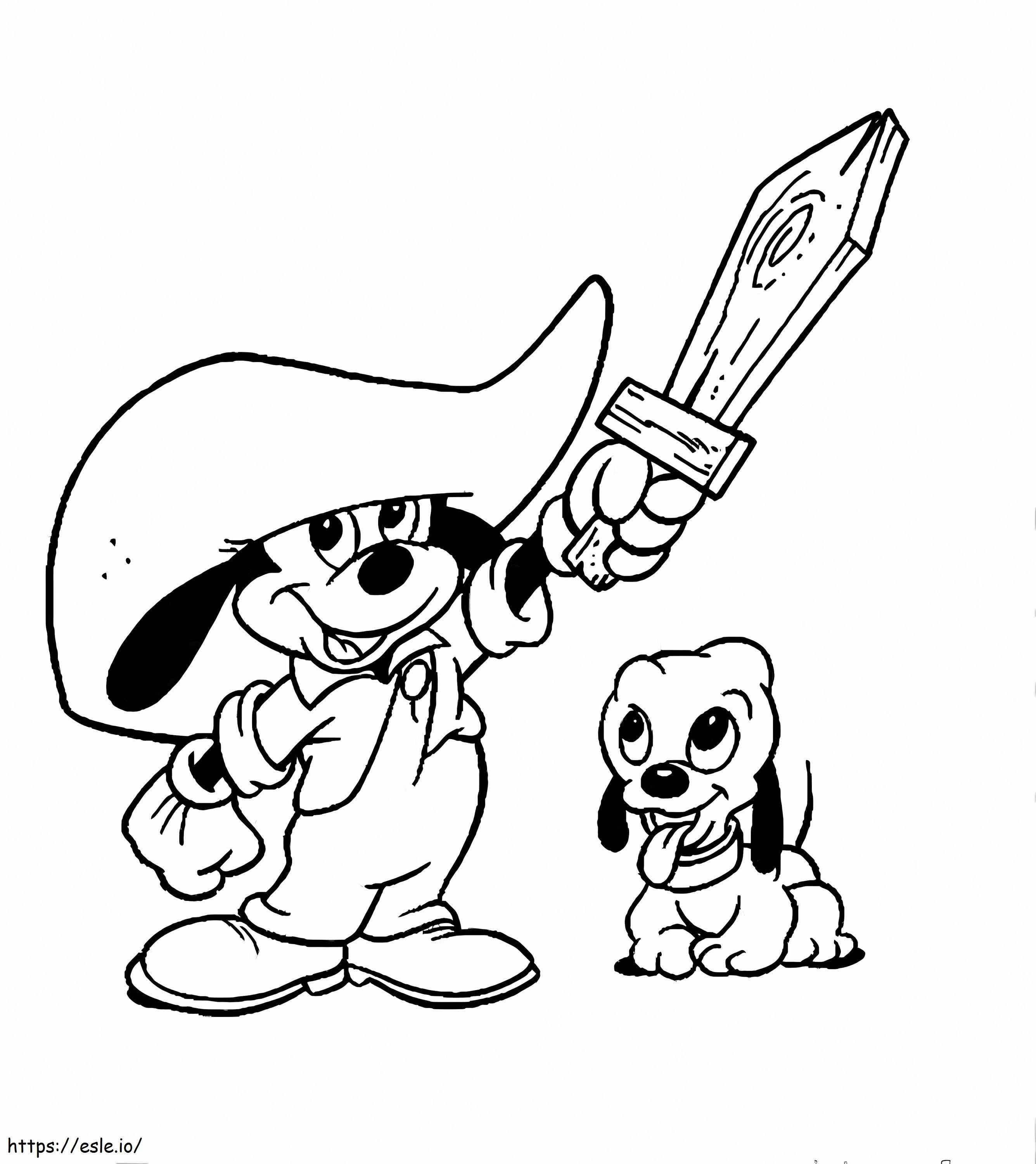 Coloriage Disney bébé Mickey et Pluto à imprimer dessin