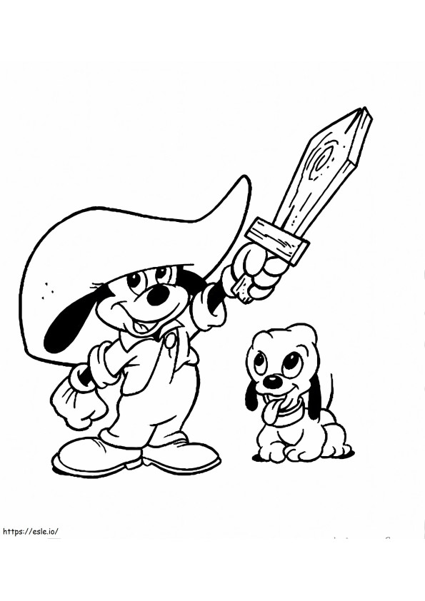 Coloriage Disney bébé Mickey et Pluto à imprimer dessin