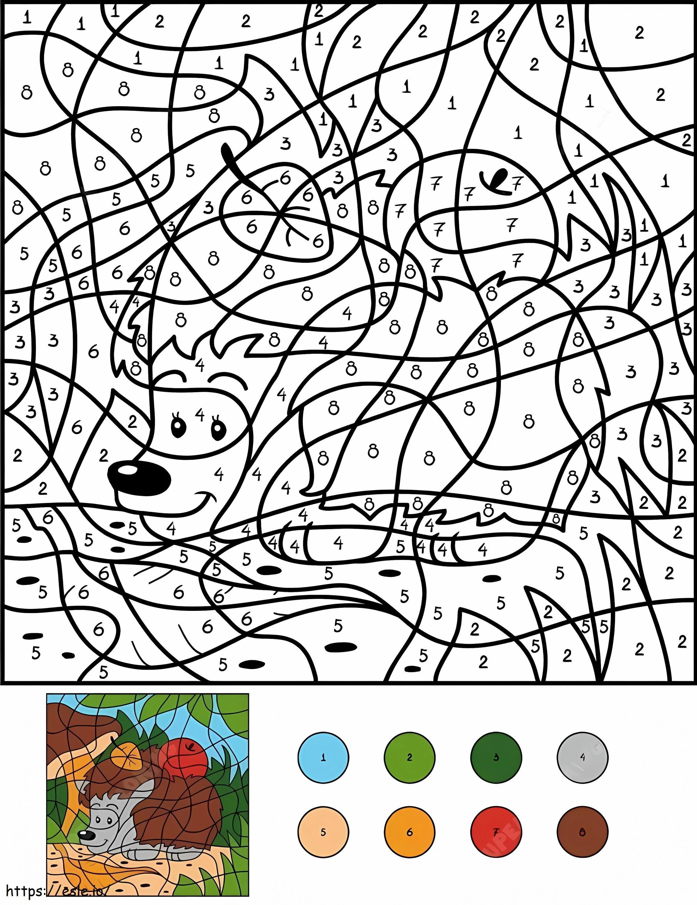 Cor do ouriço por número para colorir