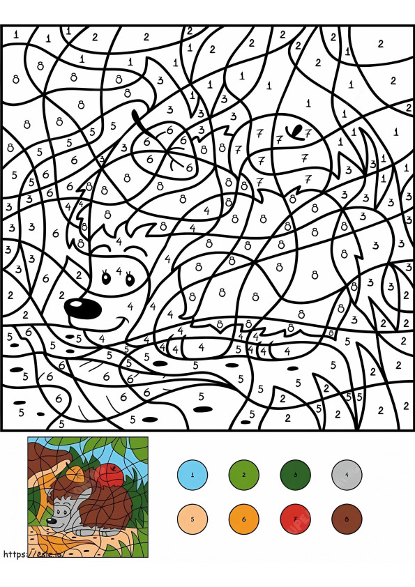 Cor do ouriço por número para colorir