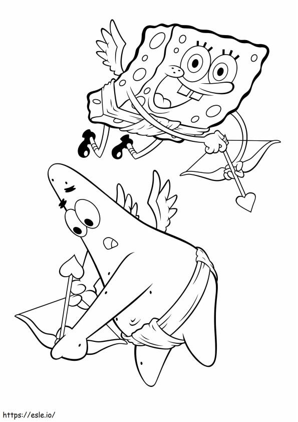Patrick Star și Spongebob Cupidon de colorat