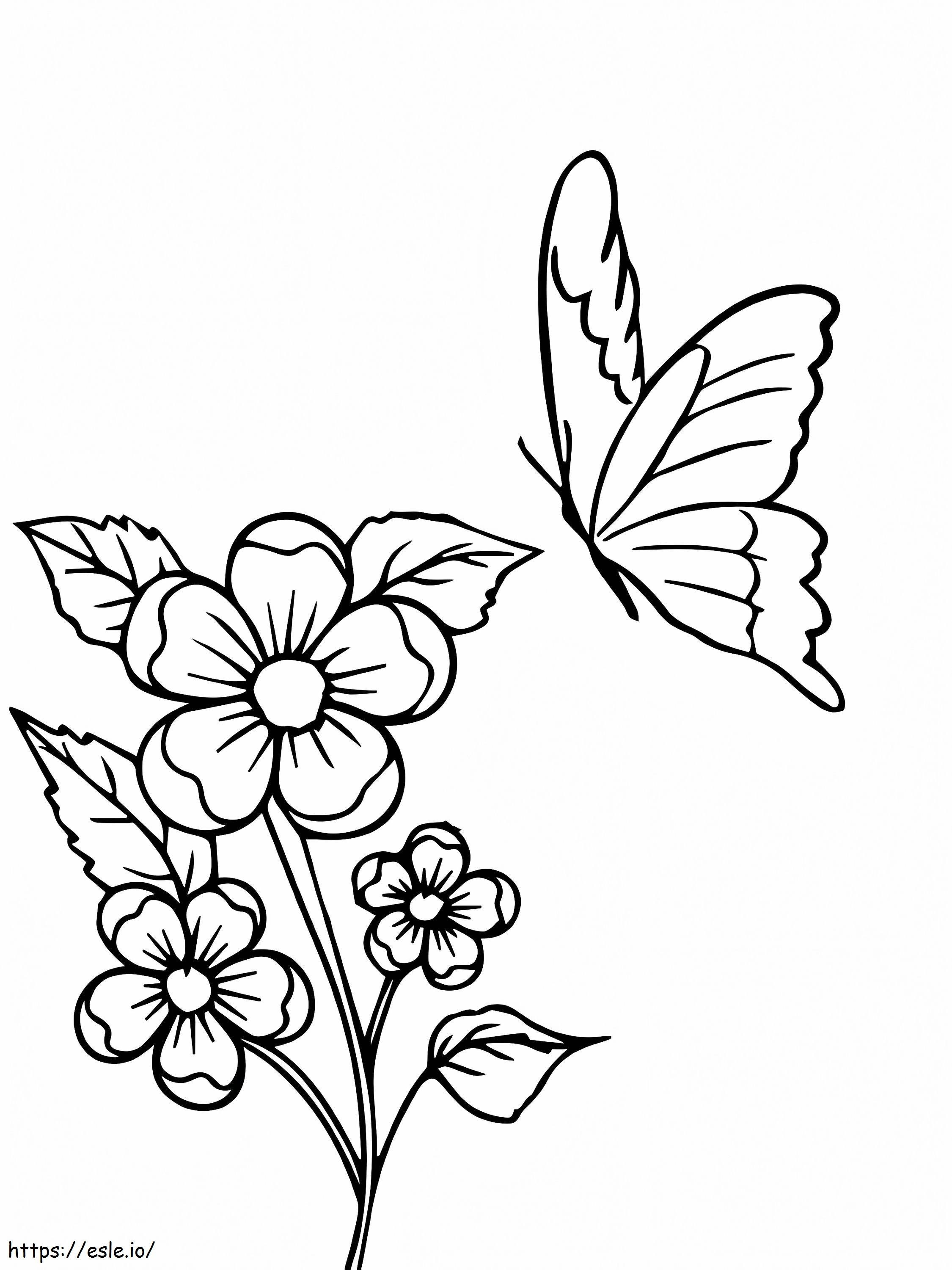 Tyylikkäät kukat ja perhonen värityskuva