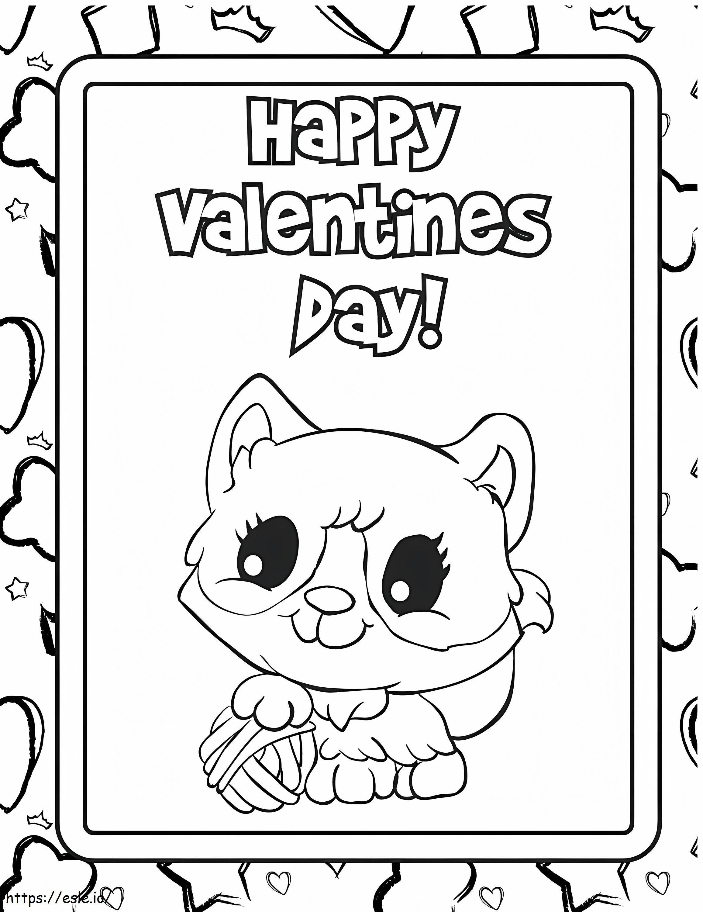 Cartão de dia dos namorados com gatinho para colorir