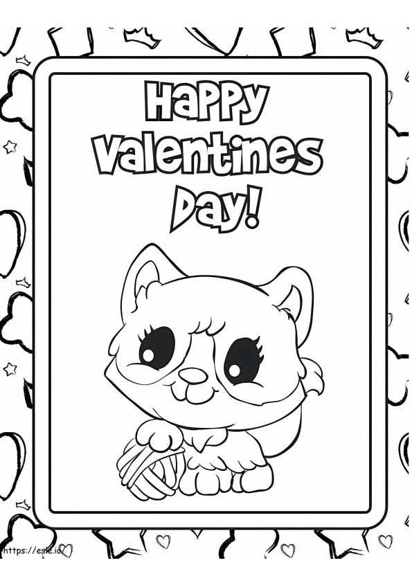 Coloriage Carte Saint Valentin avec chaton à imprimer dessin