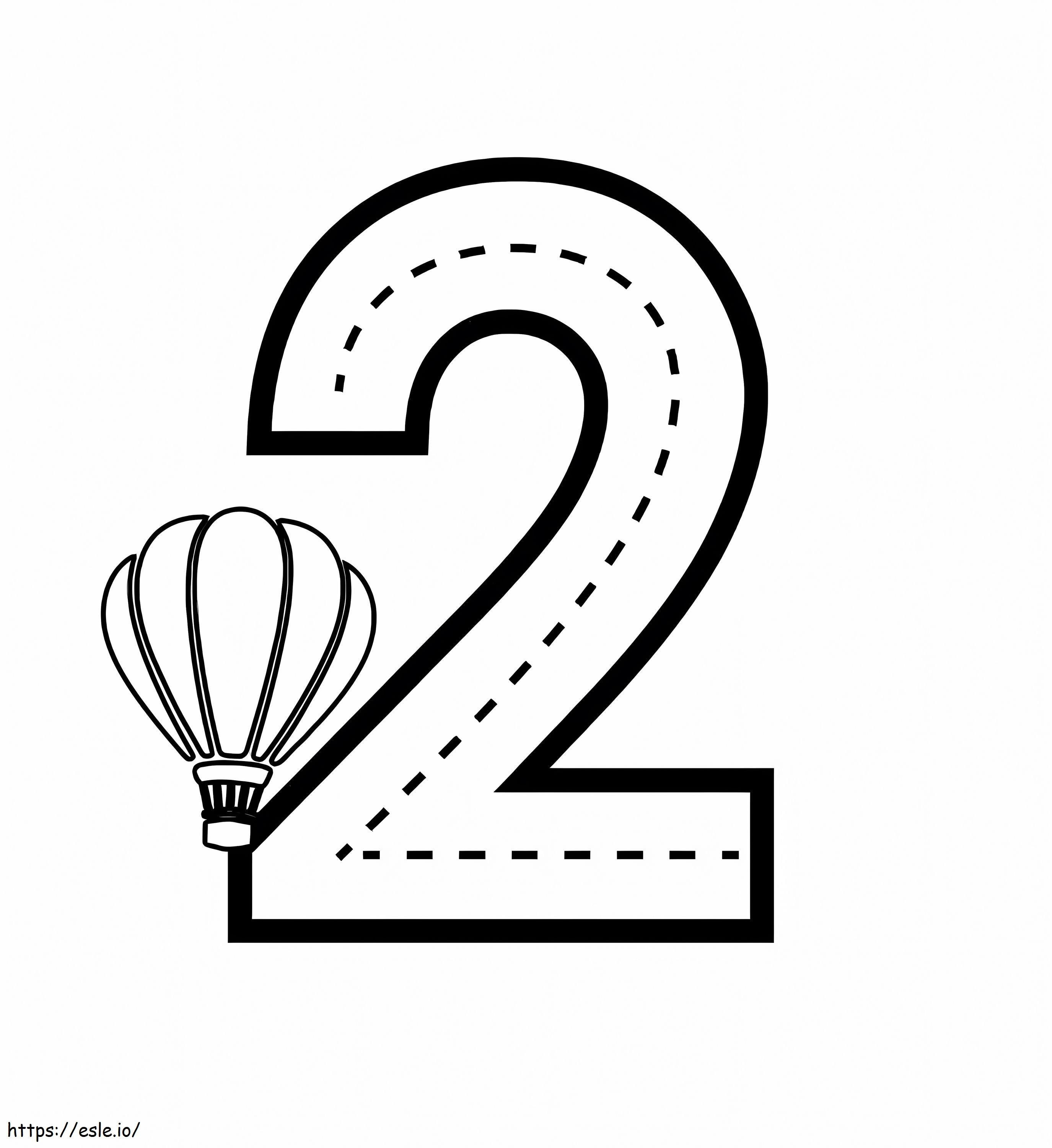 Number 2 And Hot Air Balloon coloring page