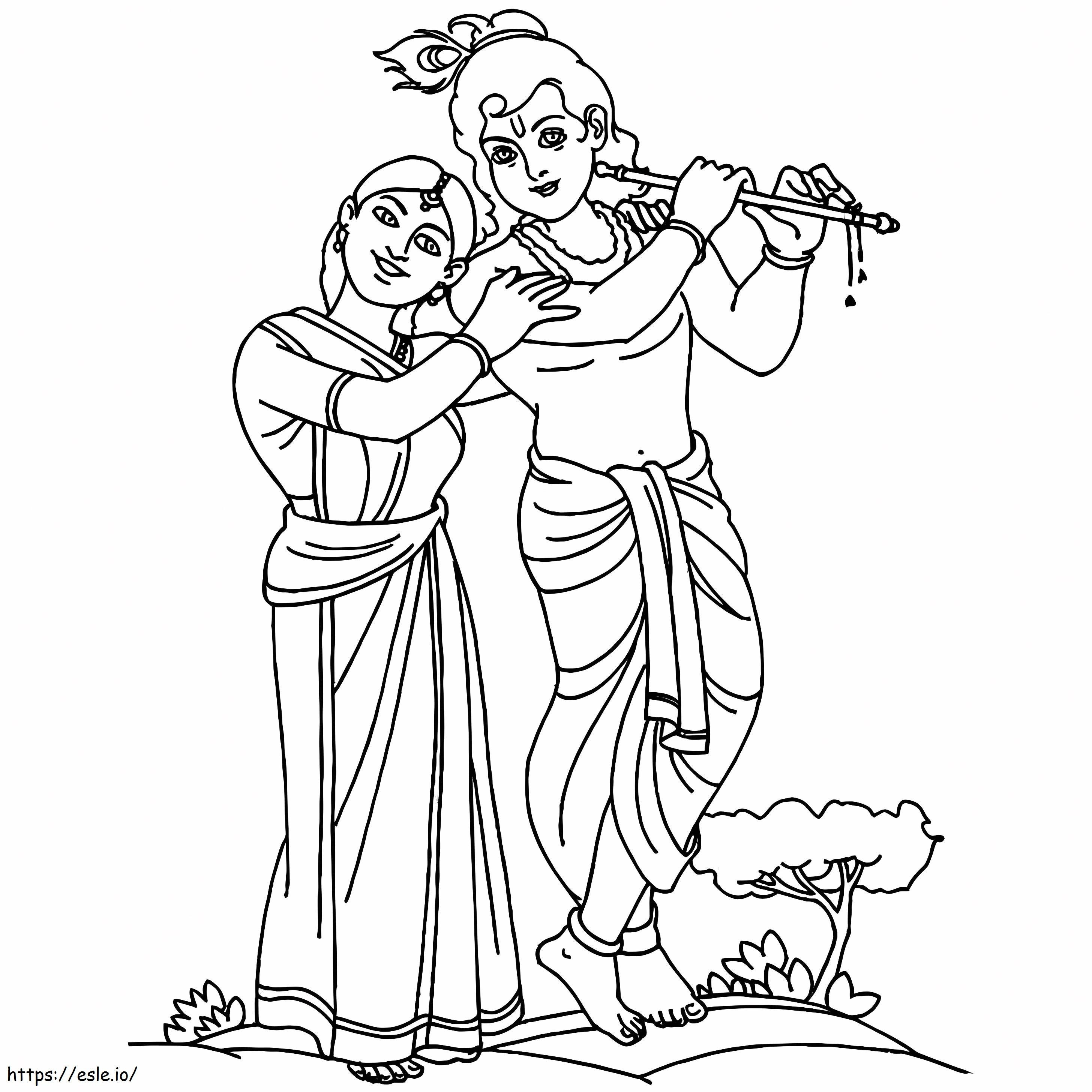 Krishna y Radha para colorear