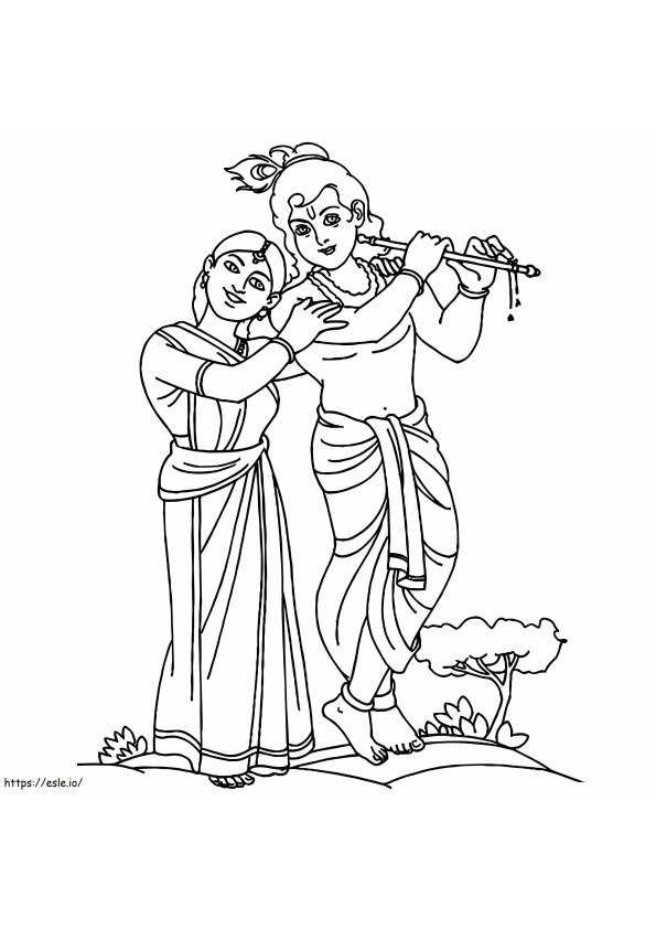 Krishna y Radha para colorear