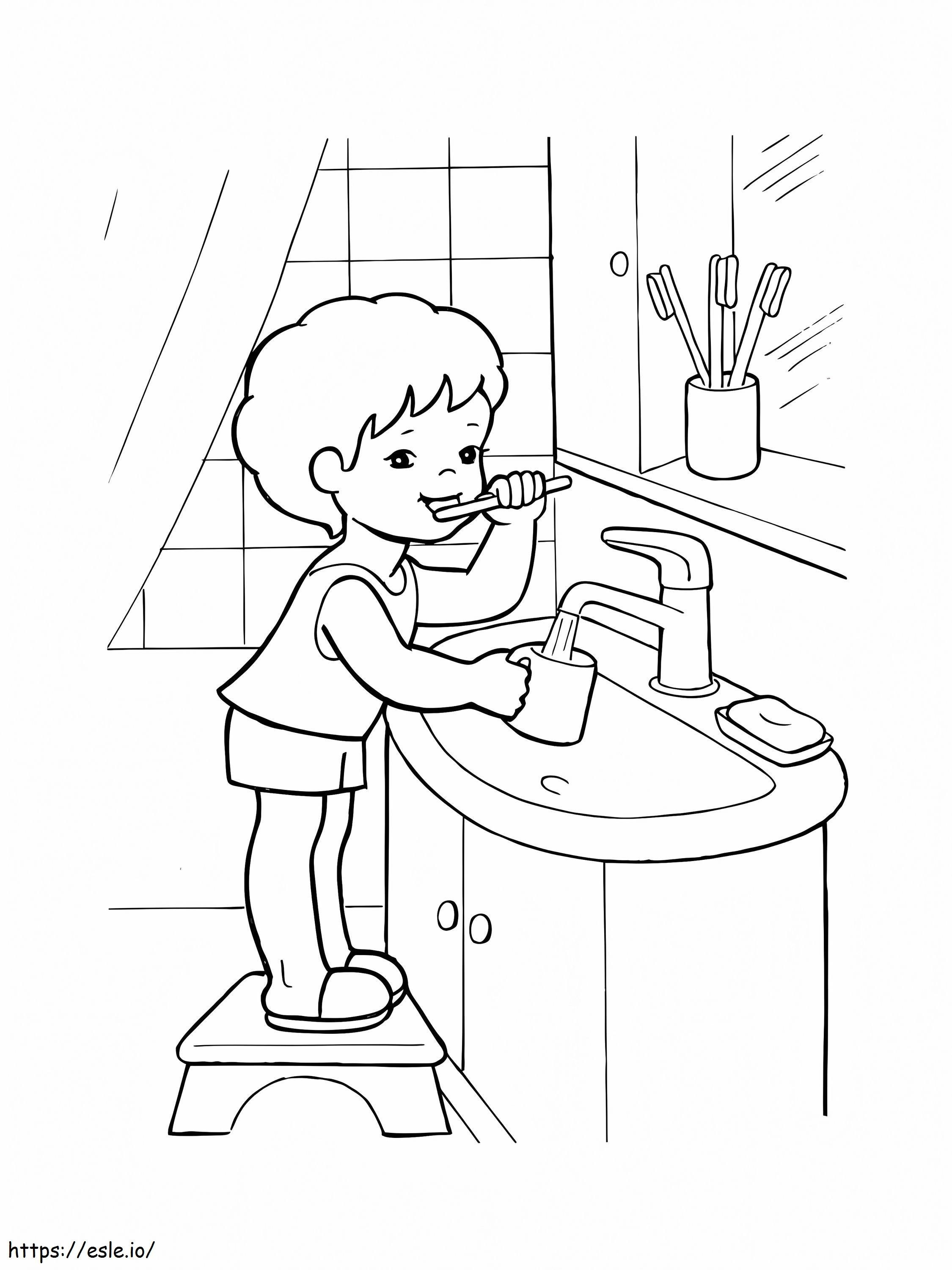 Băiat care se spală pe dinți de colorat