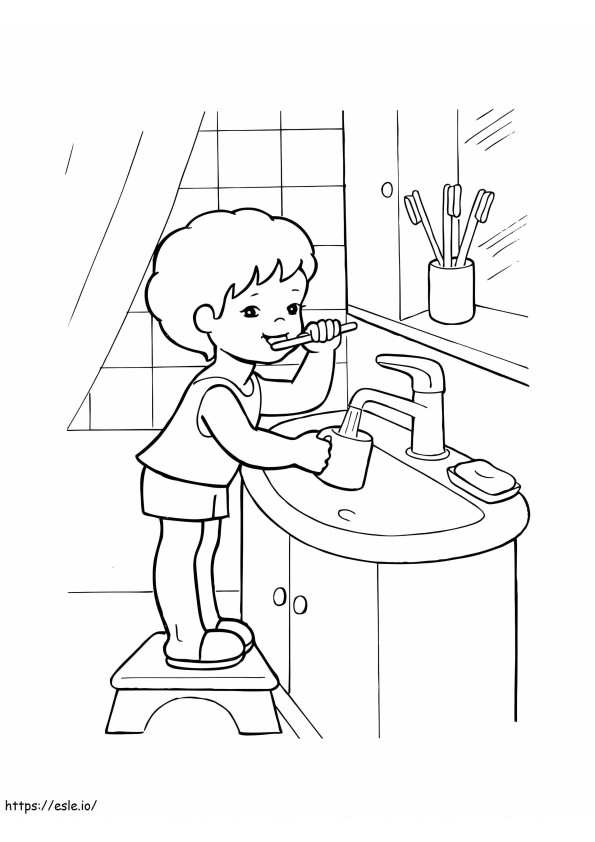 Junge putzt Zähne ausmalbilder