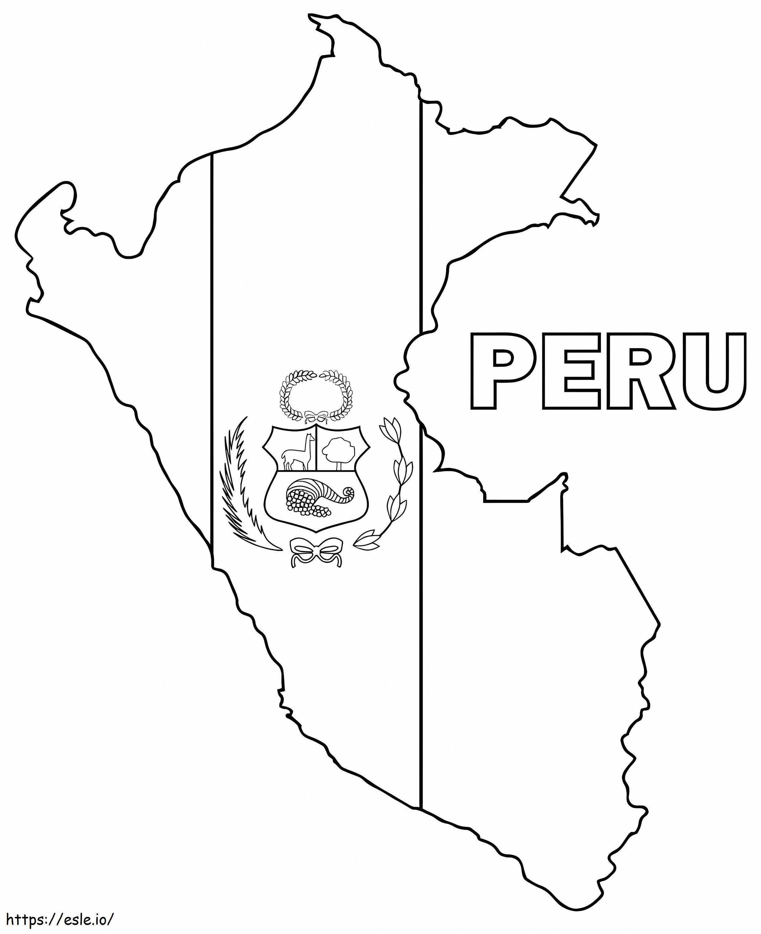 ペルーの地図と国旗 ぬりえ - 塗り絵