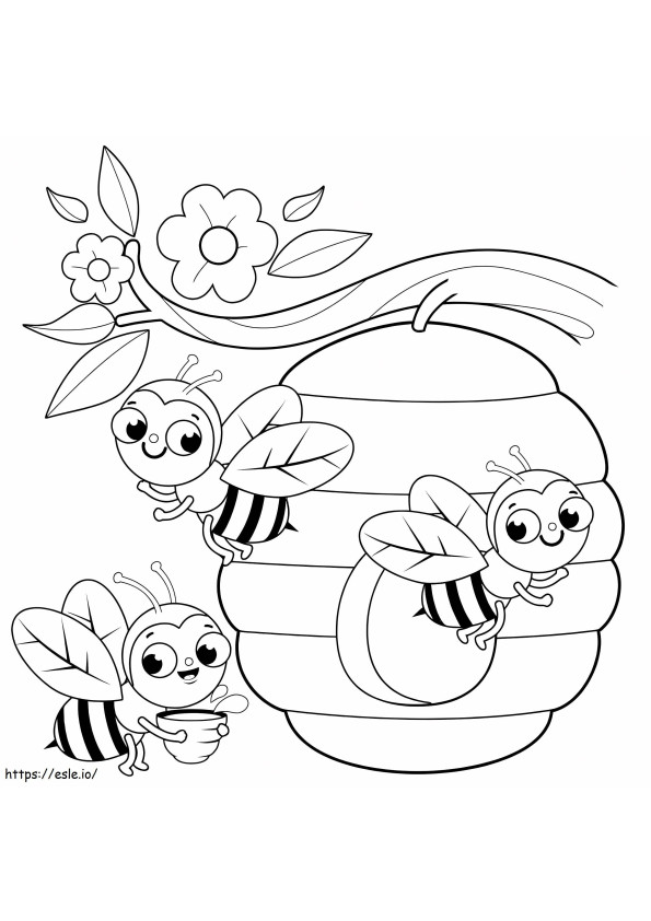tres abejas con colmena para colorear