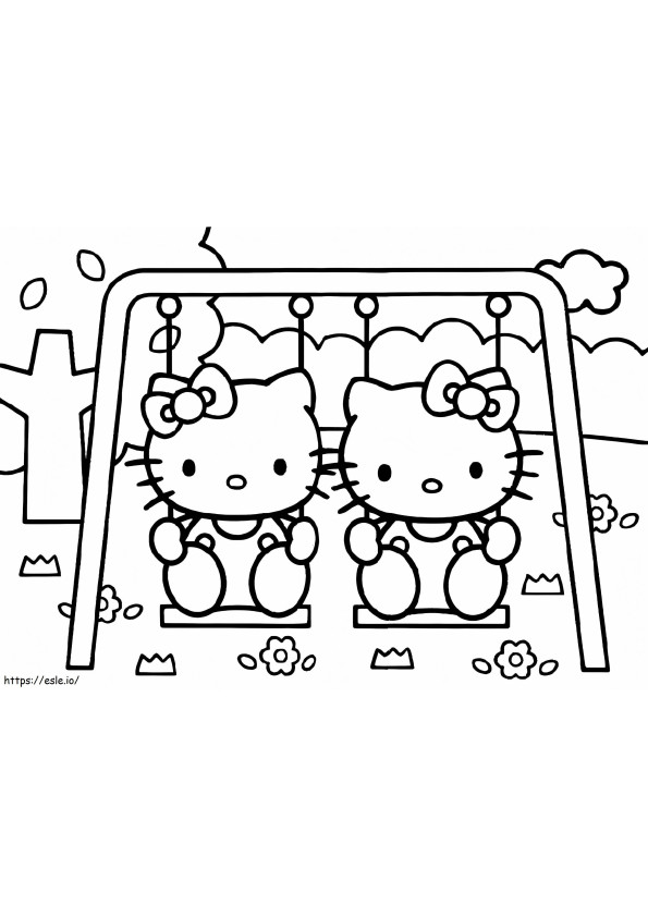 Coloriage Bébé Hello Kitty joue sur les balançoires à imprimer dessin