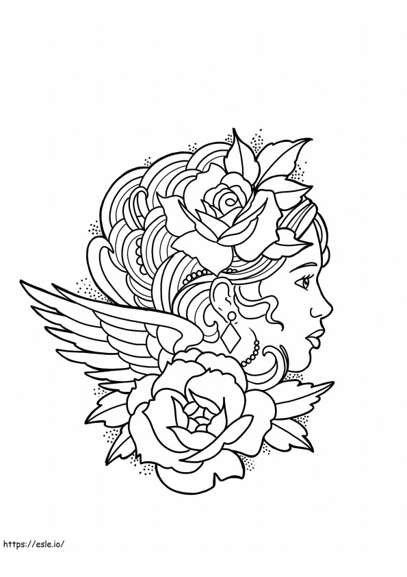 Rosenmädchen und Flügel Tattoo ausmalbilder