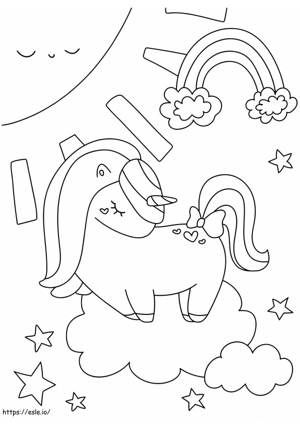 Kawaii Star Rainbow Umbrella Unicorn In The Clouds coloring page