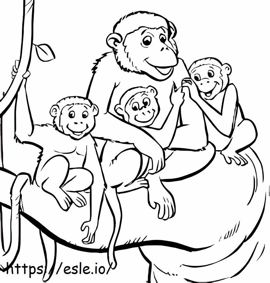 macaco com família para colorir