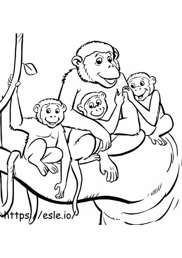 Scimmia Con La Famiglia da colorare
