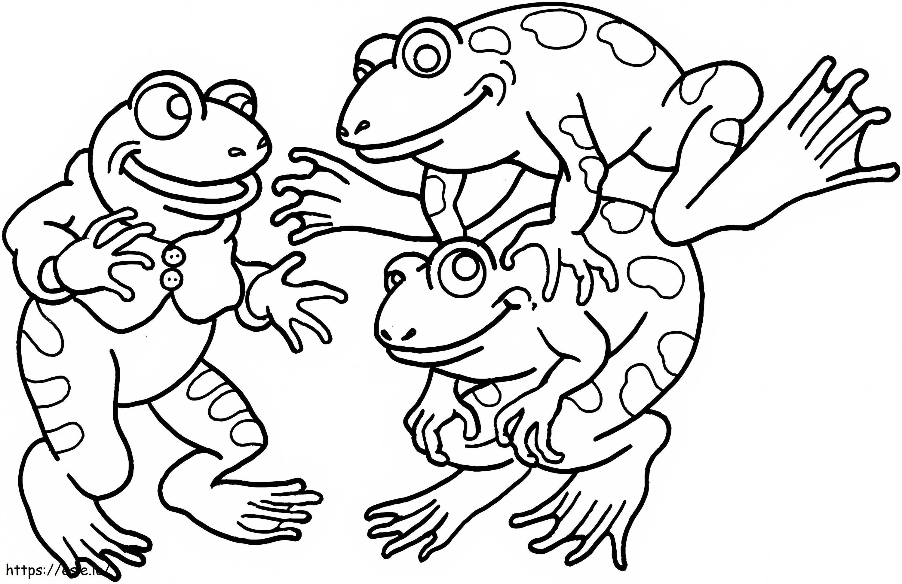 Coloriage Amusement de trois grenouilles à imprimer dessin
