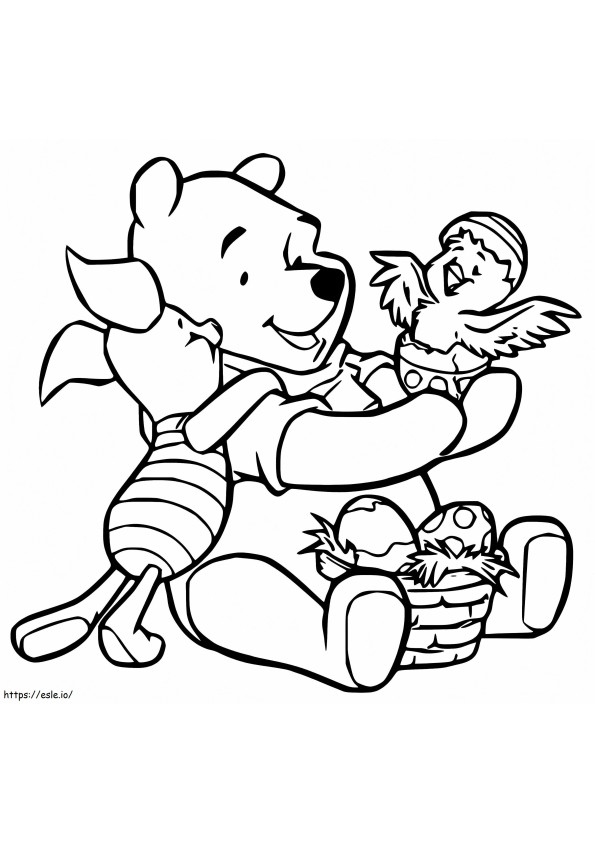 Pooh And Piglet With Easter Chick coloring page