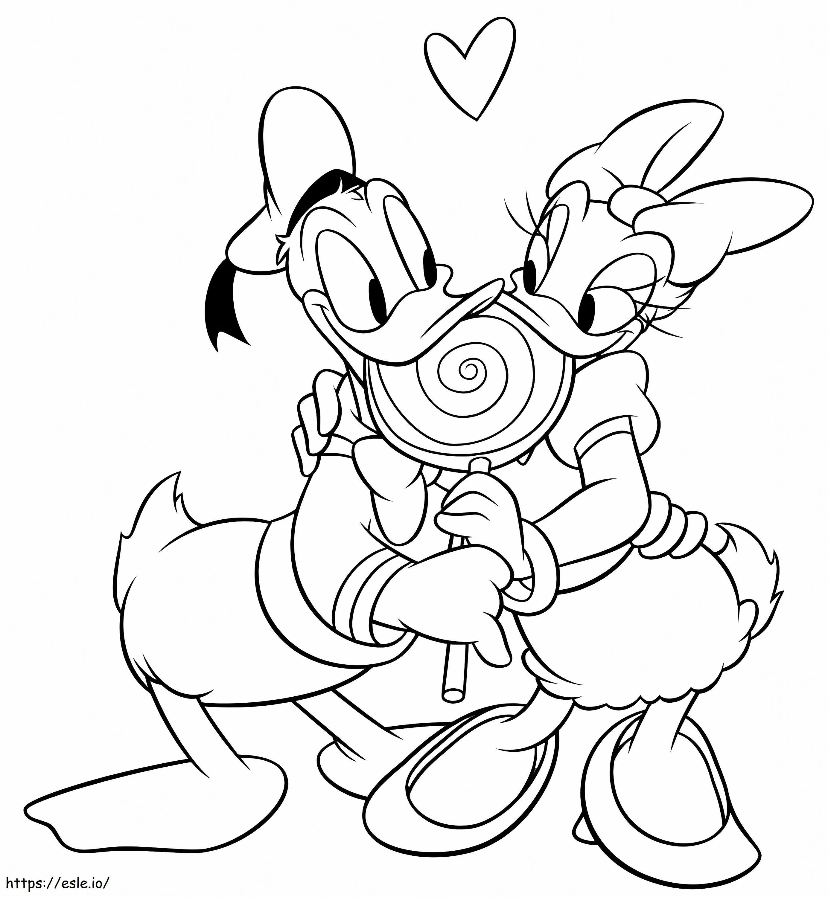 Daisy y Donald Disney San Valentín para colorear