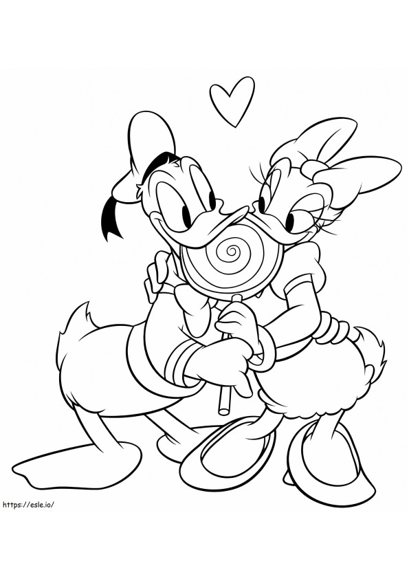 Daisy și Donald Disney Valentine de colorat