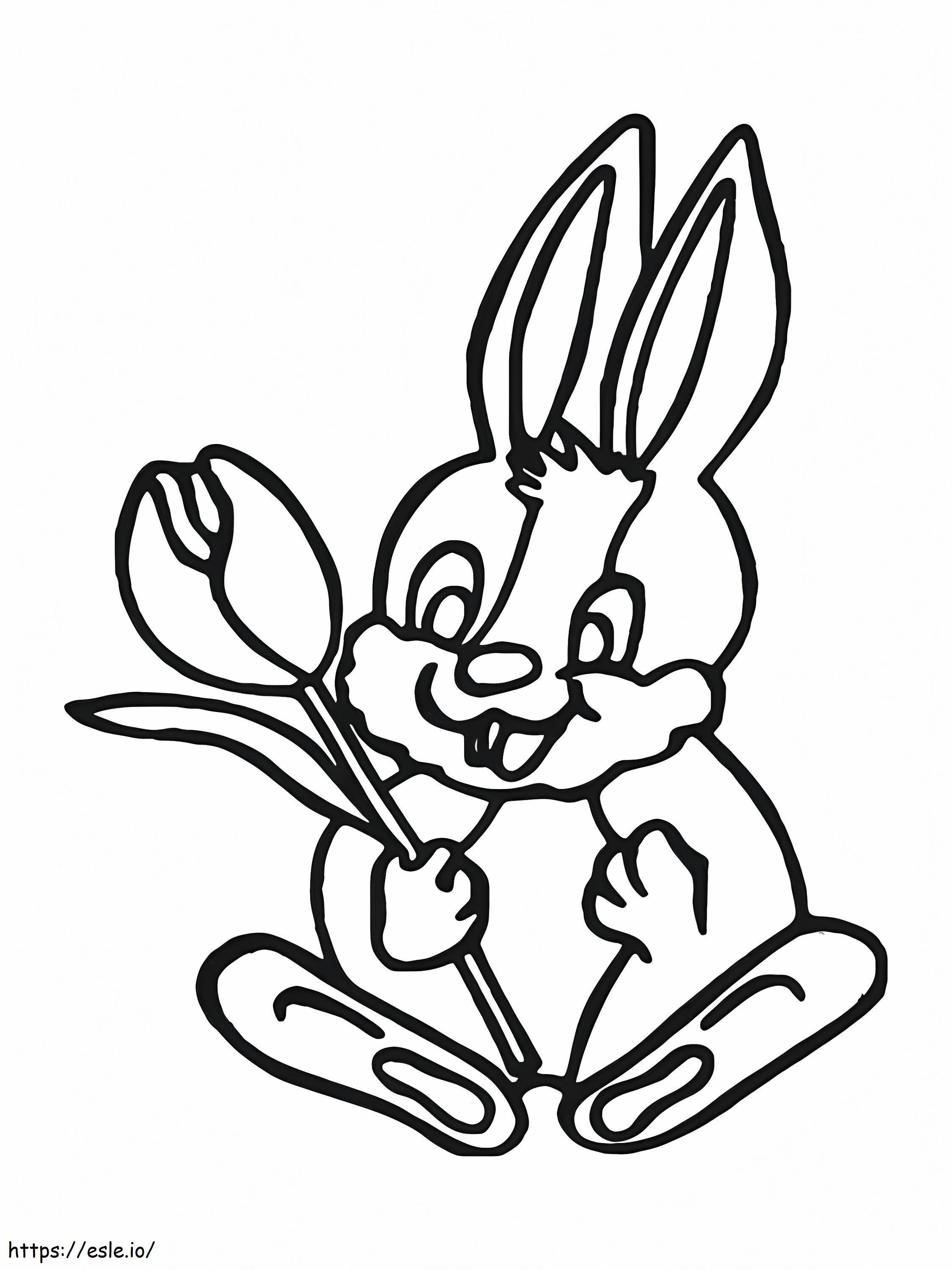 Conejo de Pascua sosteniendo una flor para colorear