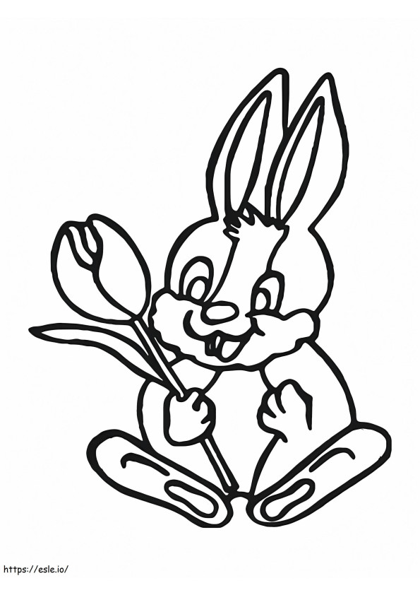 Easter Bunny Holding A Flower coloring page
