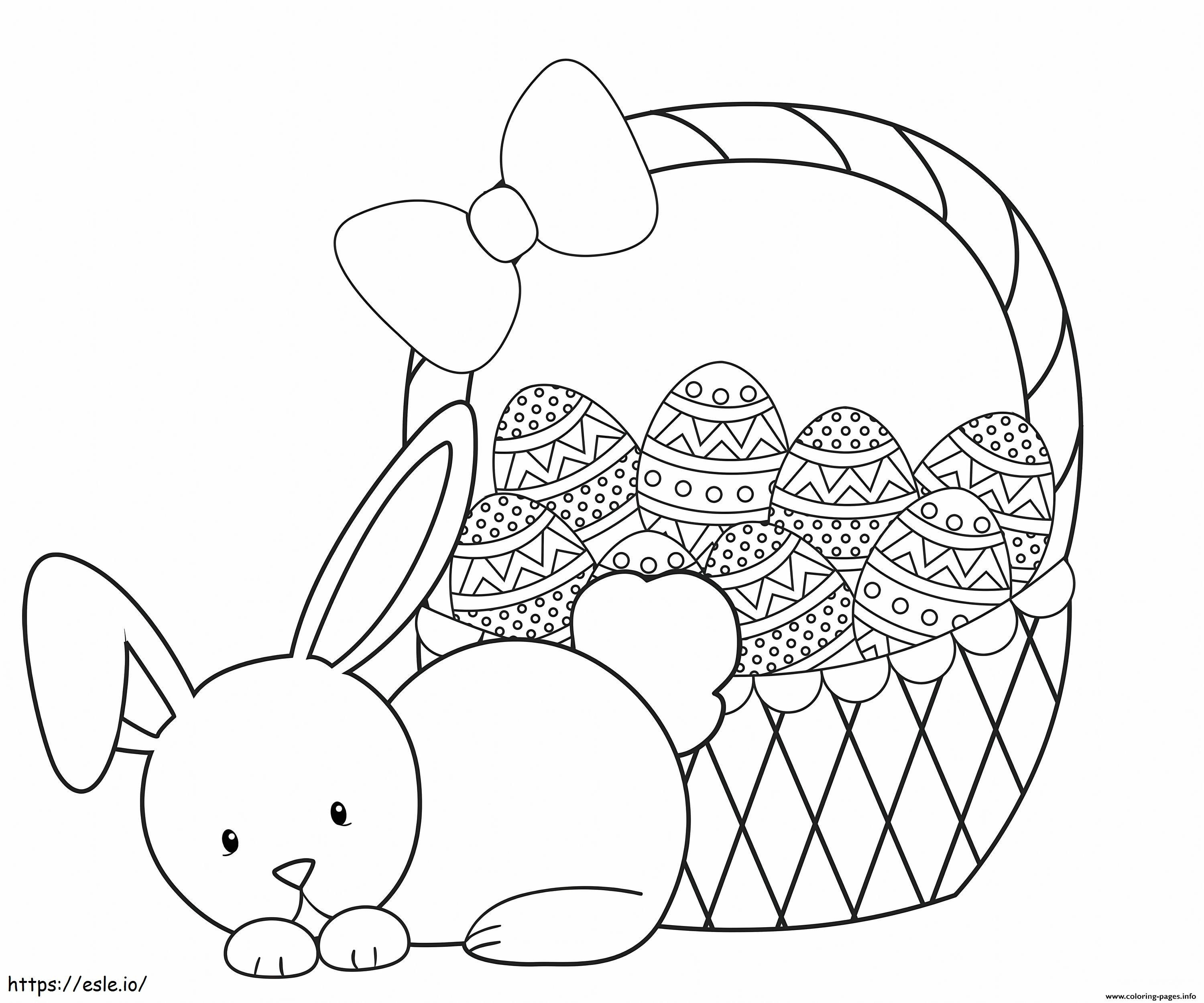 Paskalya yumurtaları sepeti ile sevimli tavşan boyama