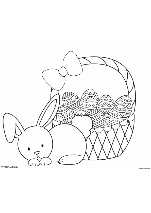 Lindo Conejo Con Cesta De Huevos De Pascua para colorear