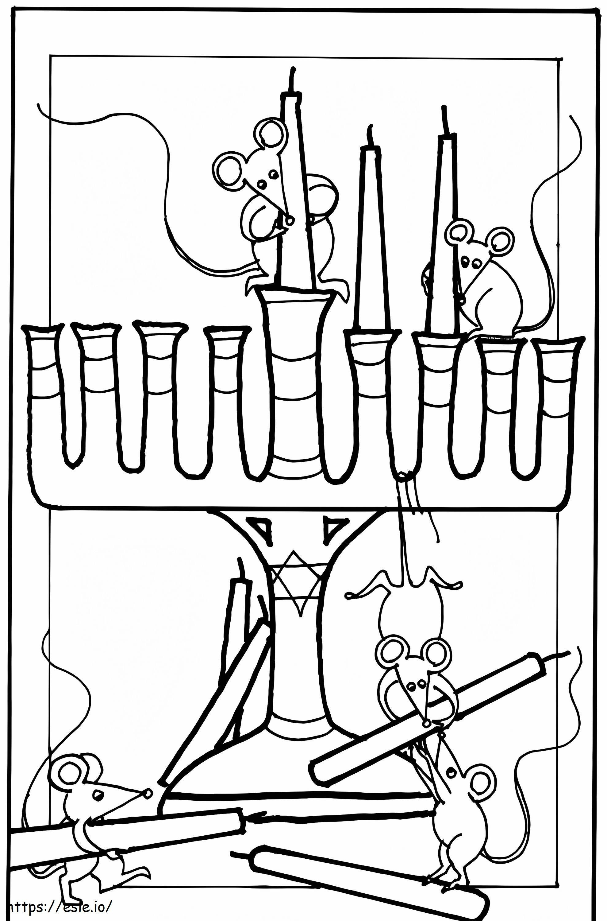 Ratos é uma Menorá de Hanukkah para colorir
