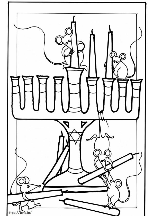 Coloriage Les souris sont une menorah de Hanoucca à imprimer dessin