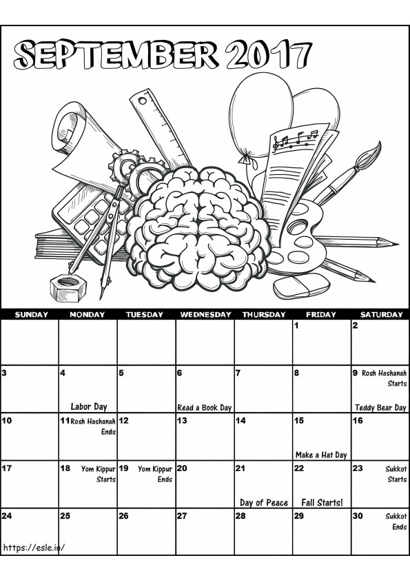 Calendar September 2017 coloring page