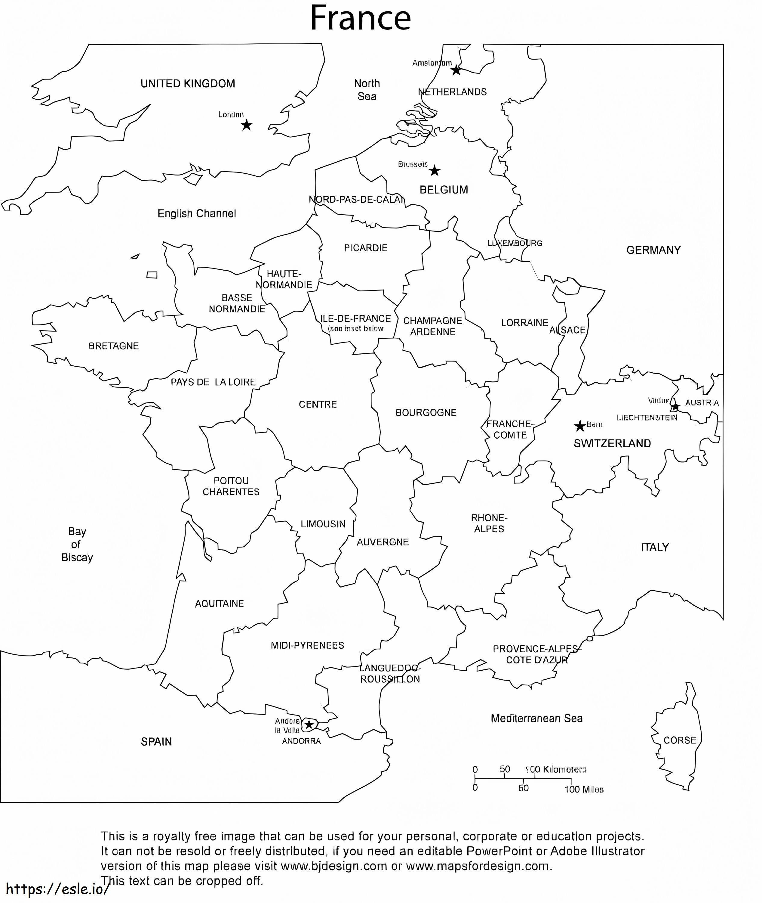Francia Mapa 1 para colorear