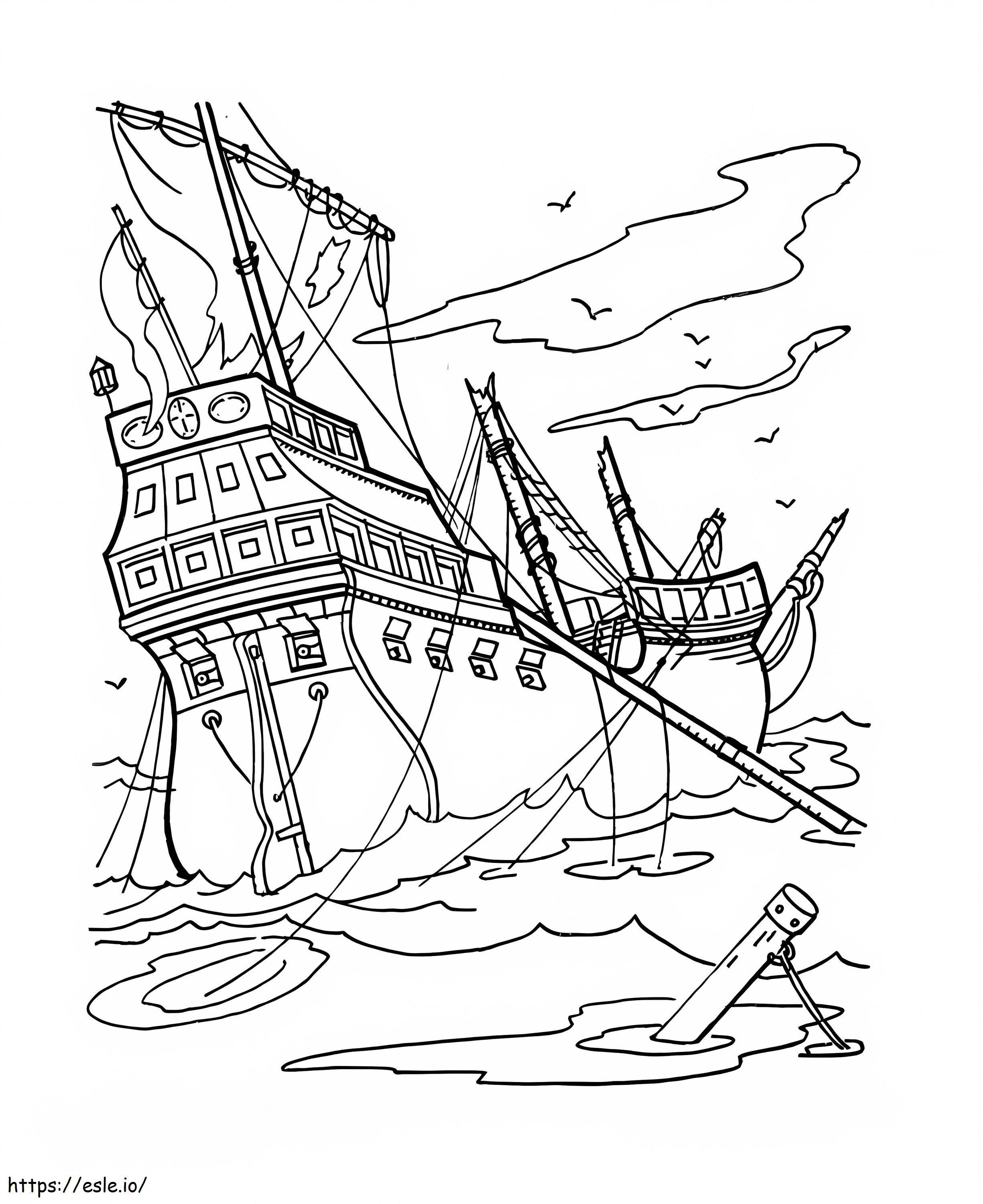 Navio pirata naufragado para colorir