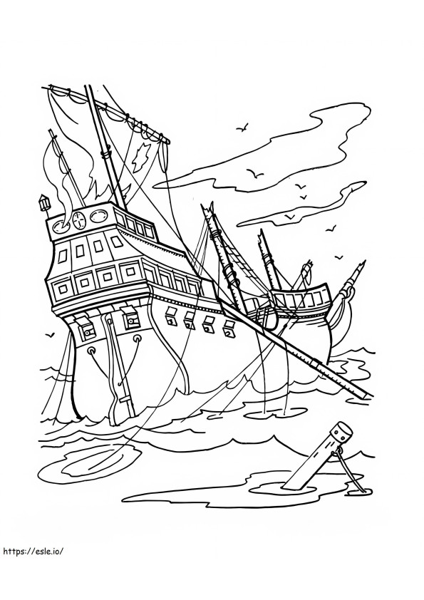 Navio pirata naufragado para colorir