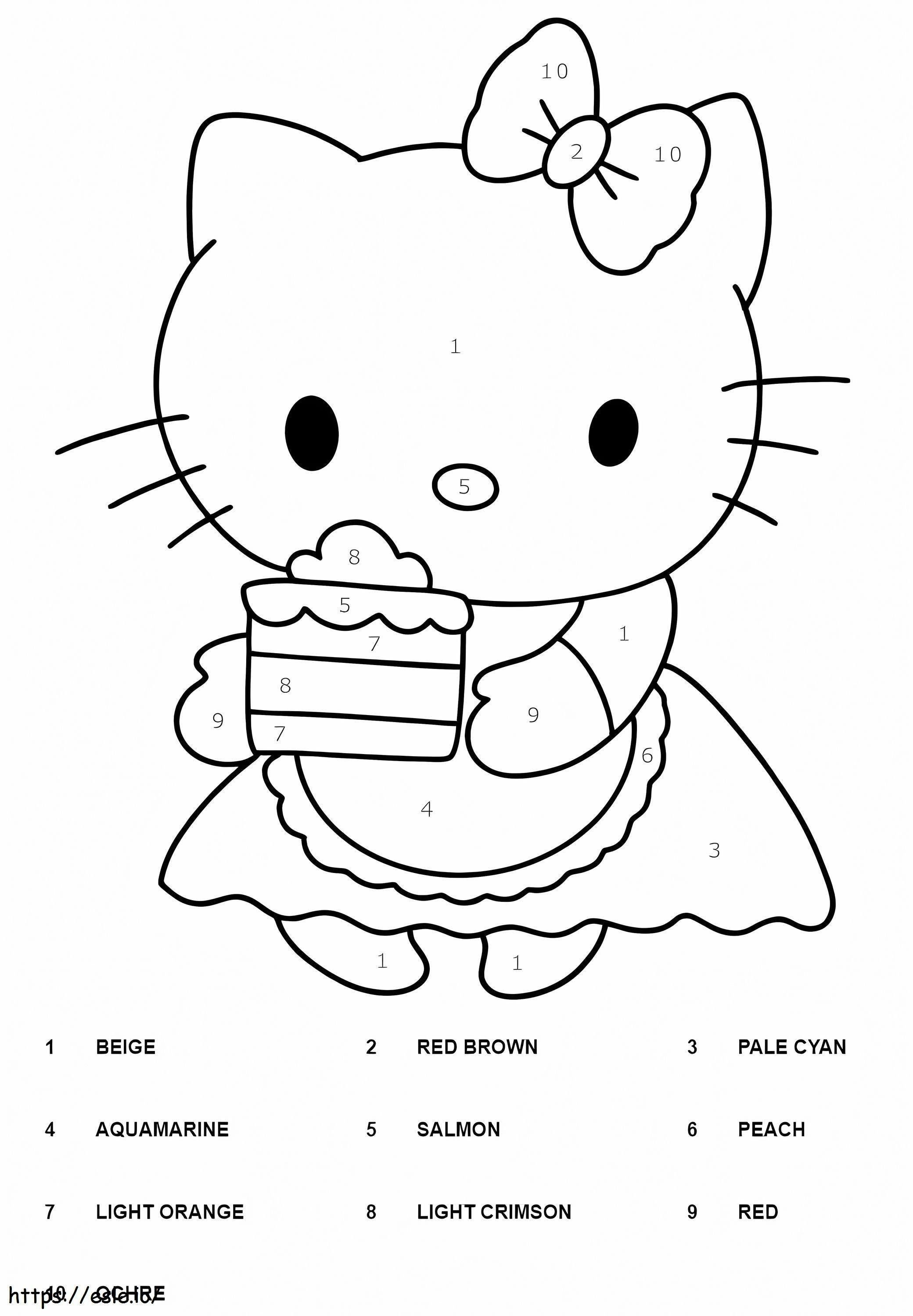 Coloriage Jolie Hello Kitty à colorier par numéro à imprimer dessin