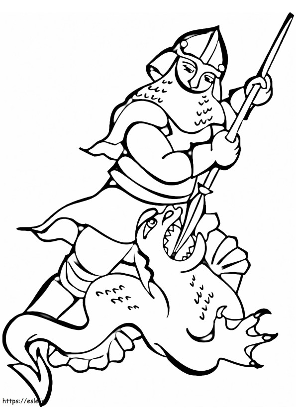 Coloriage Chevalier combattant le dragon à imprimer dessin