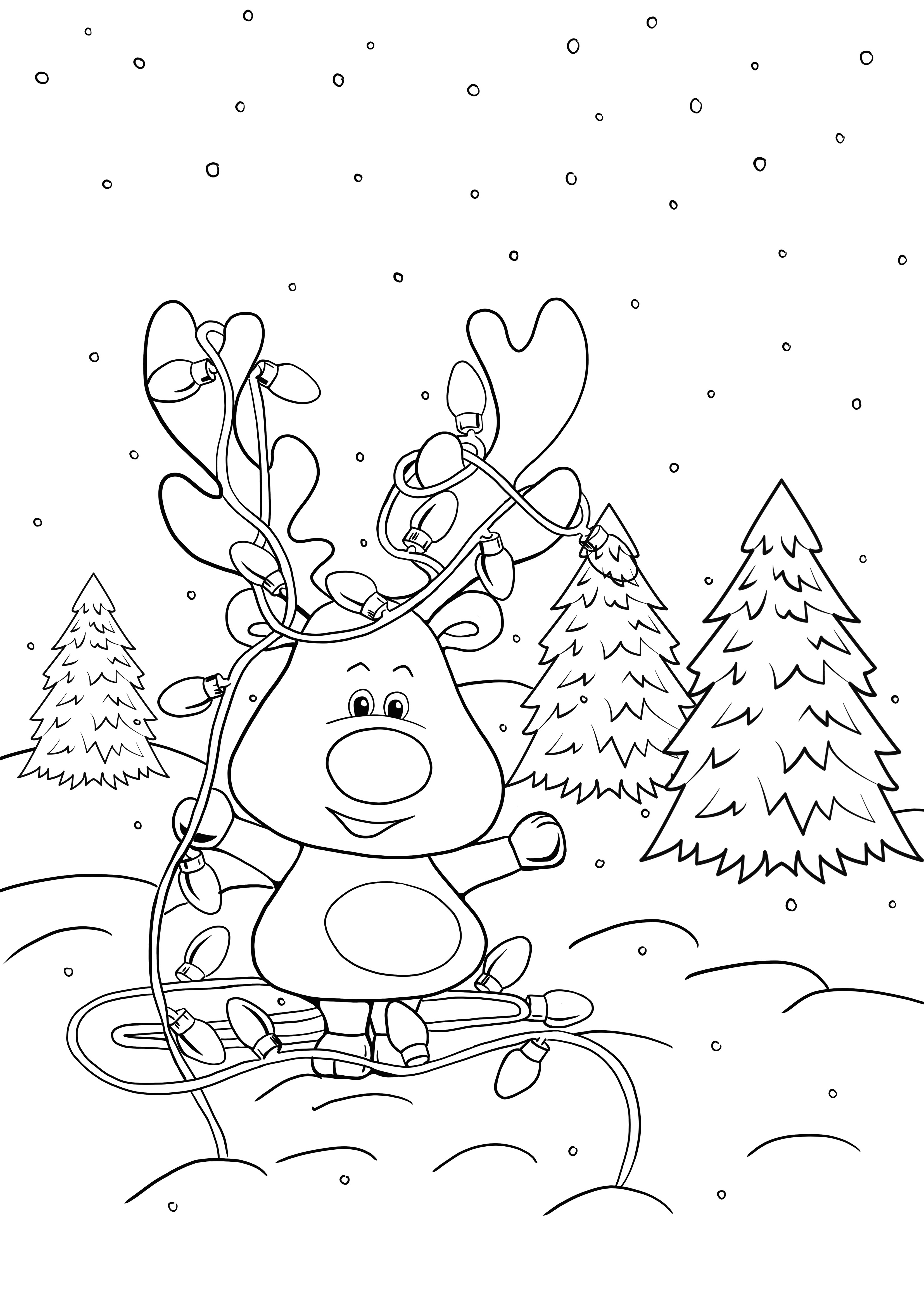 鹿-クリスマスライトは無料で印刷して写真に色を付ける