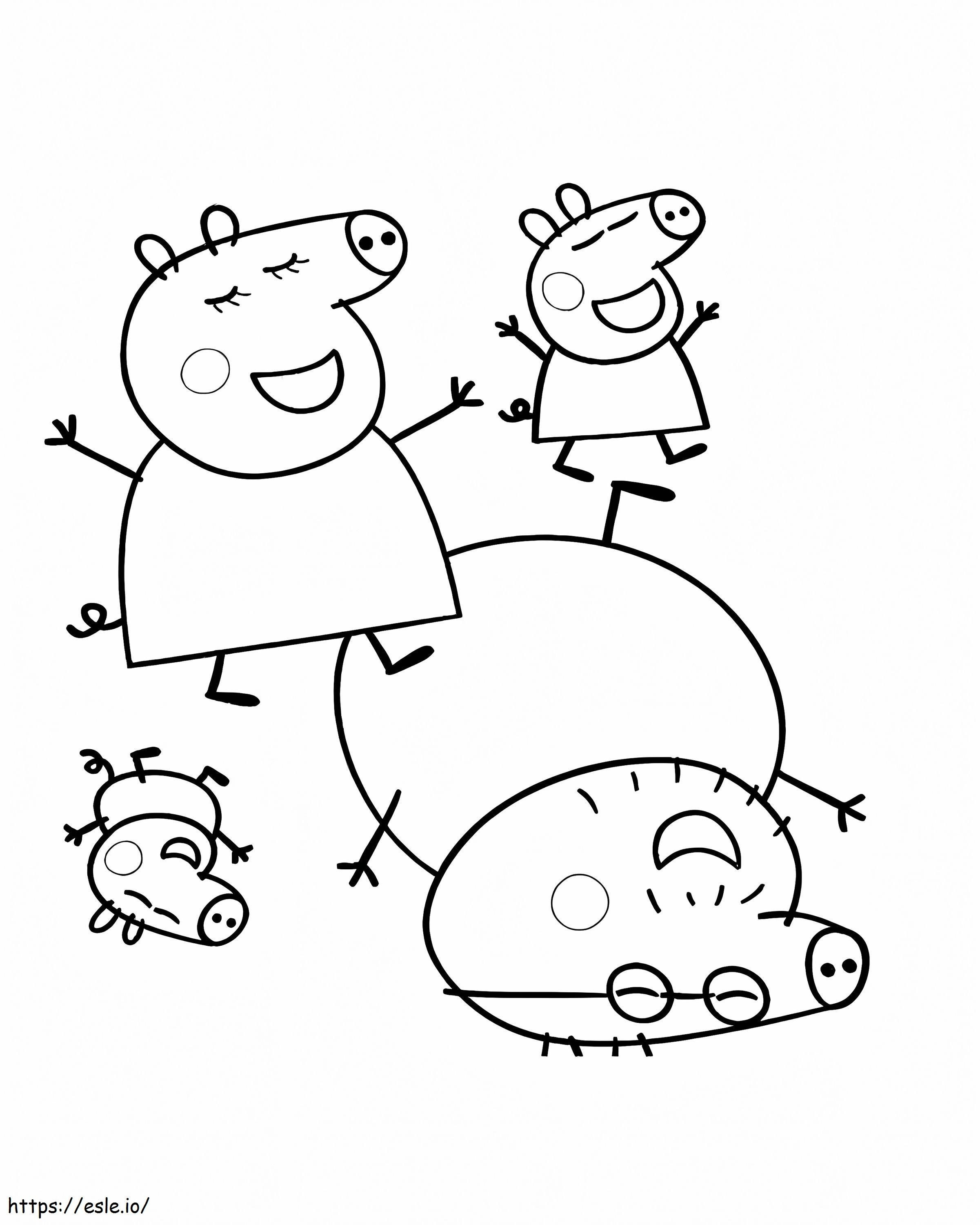 Happy Peppa Pig Family coloring page