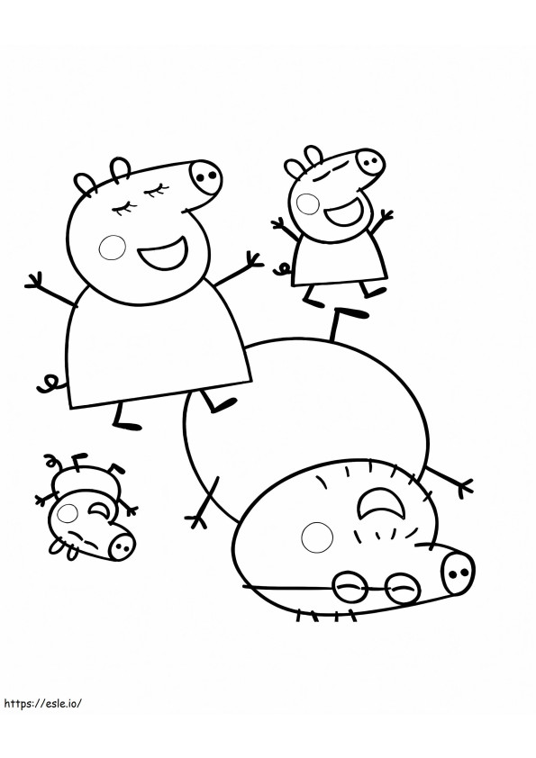 Coloriage Heureuse famille Peppa Pig à imprimer dessin