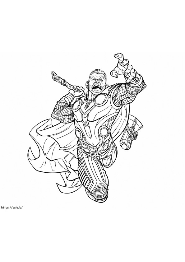 Coloriage Thor en colère avec Stormbreaker à imprimer dessin