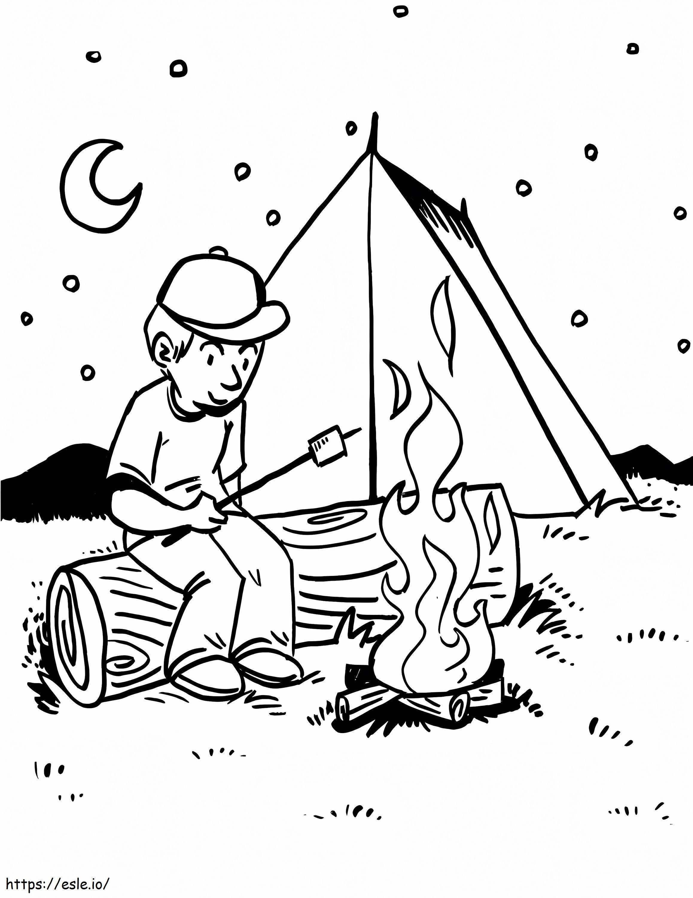 Chłopiec Camping kolorowanka