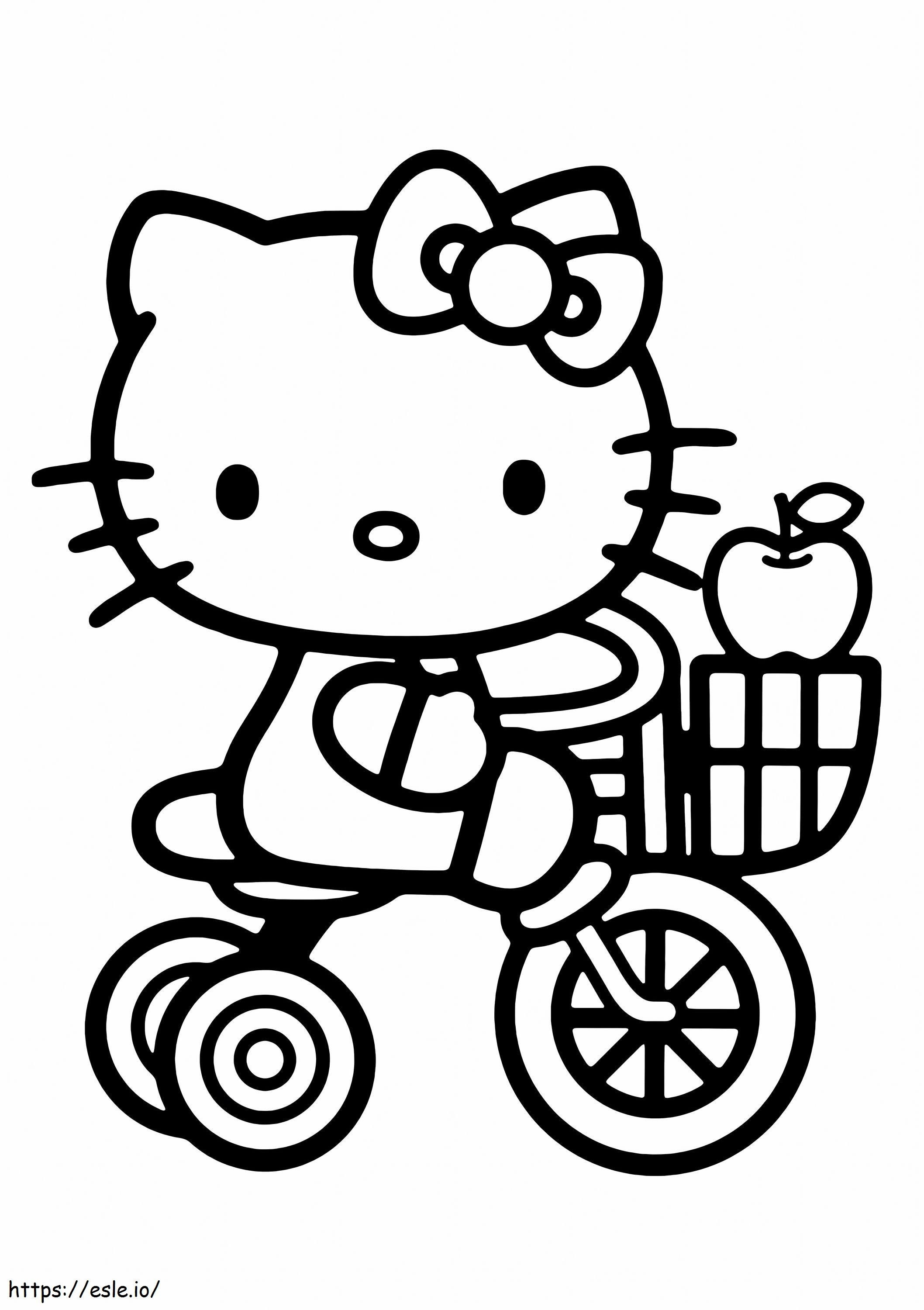Hello Kitty pyörällä värityskuva