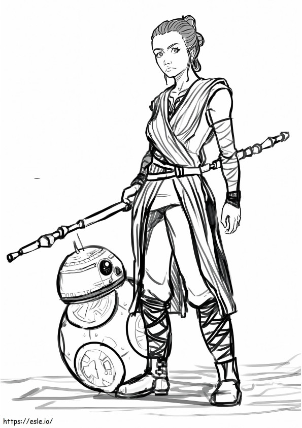 Star Wars Rey And BB 8 coloring page