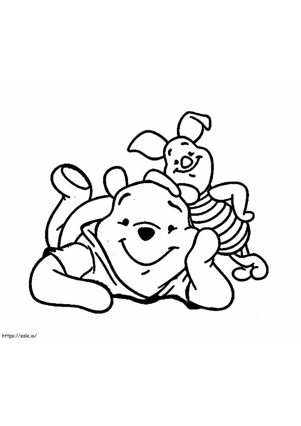 Winnie De Pooh Deitado E Leitão para colorir