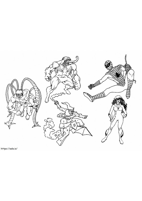 Coloriage Spiderman et les méchants à imprimer dessin