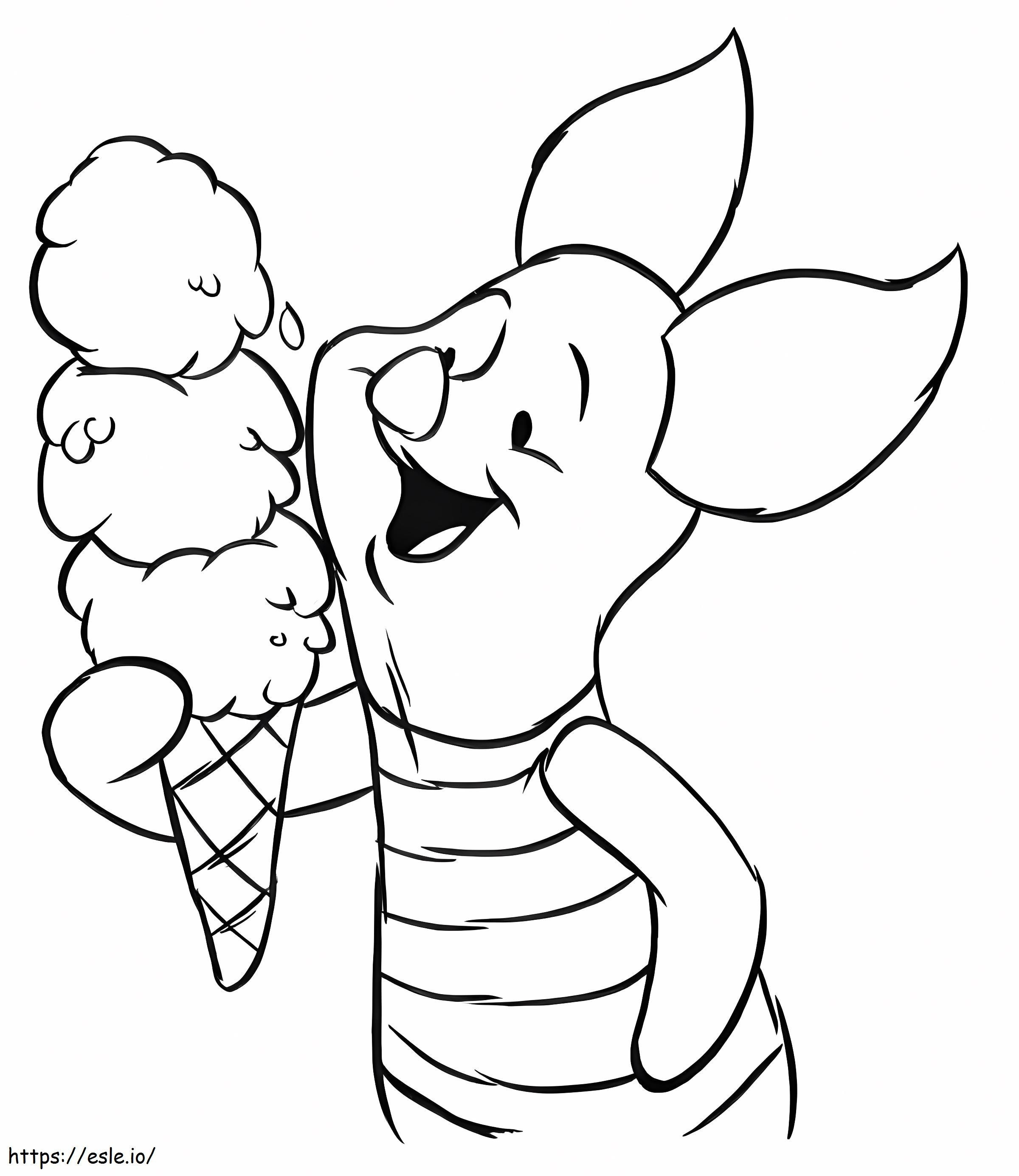 Porquinho comendo sorvete para colorir
