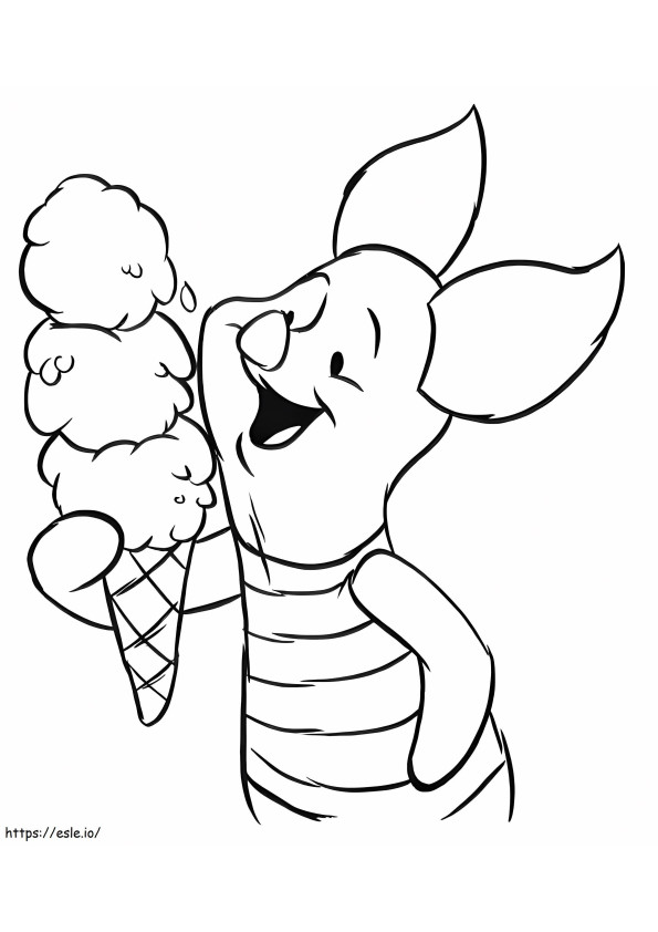 アイスクリームを食べる子豚 ぬりえ - 塗り絵