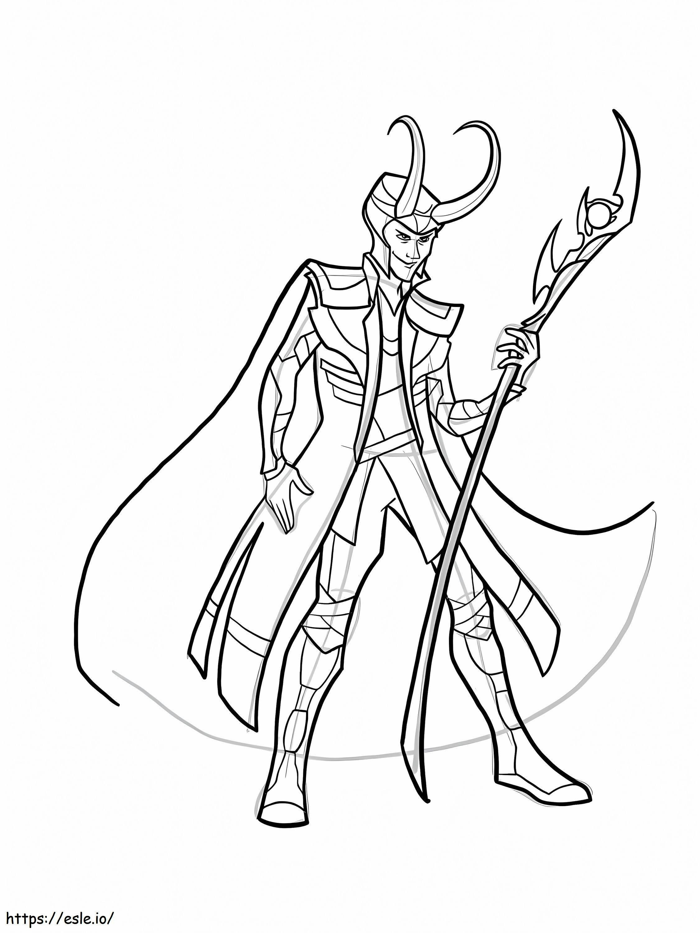 Coloriage Loki avec sceptre à imprimer dessin