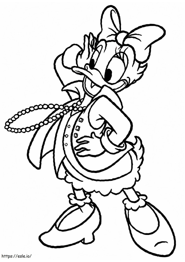 Coloriage Daisy Duck avec collier de perles à imprimer dessin