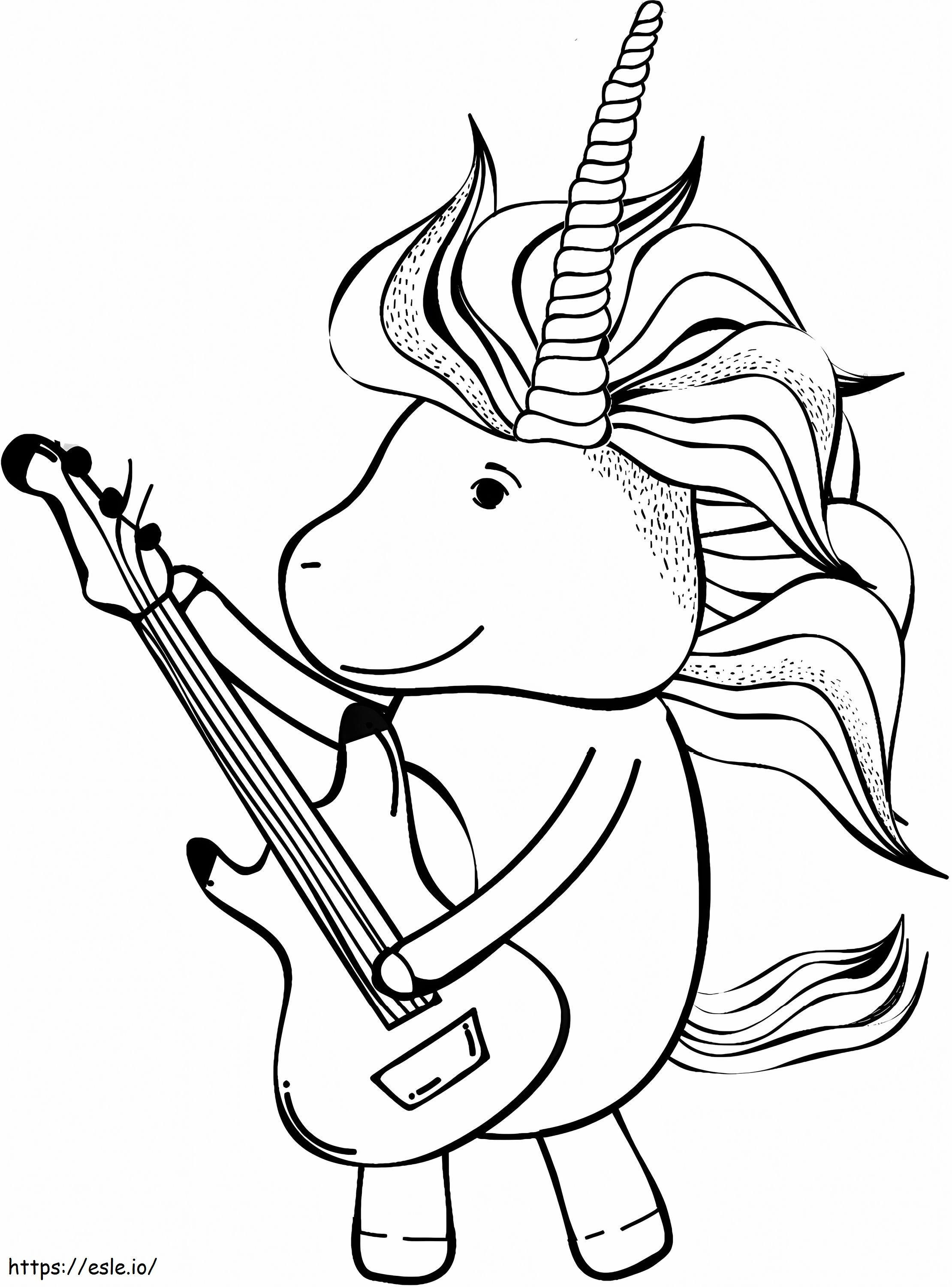  Unicorn care cântă la chitară A4 de colorat